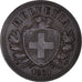 Moneda, Suiza, 2 Rappen, 1851, Paris, MBC, Bronce, KM:4.1