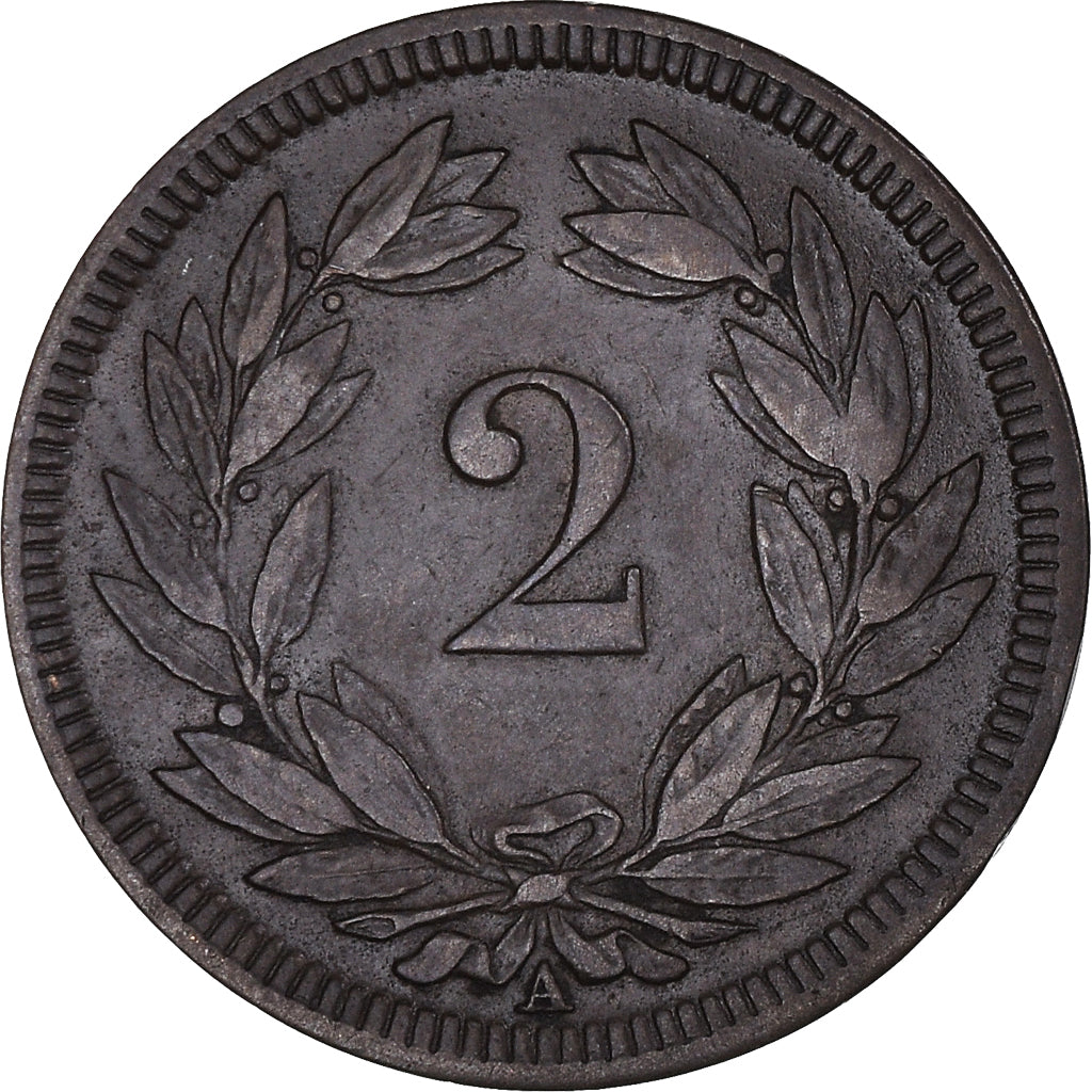 Moneda, Suiza, 2 Rappen, 1851, Paris, MBC, Bronce, KM:4.1