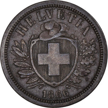 Coin, Switzerland, 2 Rappen, 1866, Bern, EF(40-45), Bronze, KM:4.1