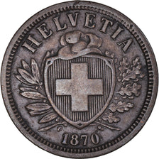 Coin, Switzerland, 2 Rappen, 1870, Bern, EF(40-45), Bronze, KM:4.1