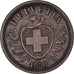 Munten, Zwitserland, 2 Rappen, 1890, Bern, ZF, Bronzen, KM:4.1