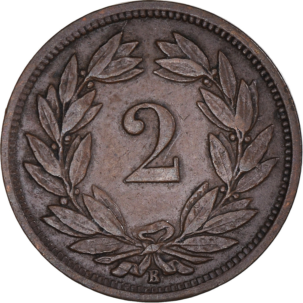 Munten, Zwitserland, 2 Rappen, 1890, Bern, ZF, Bronzen, KM:4.1