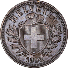 Coin, Switzerland, 2 Rappen, 1893, Bern, EF(40-45), Bronze, KM:4.2