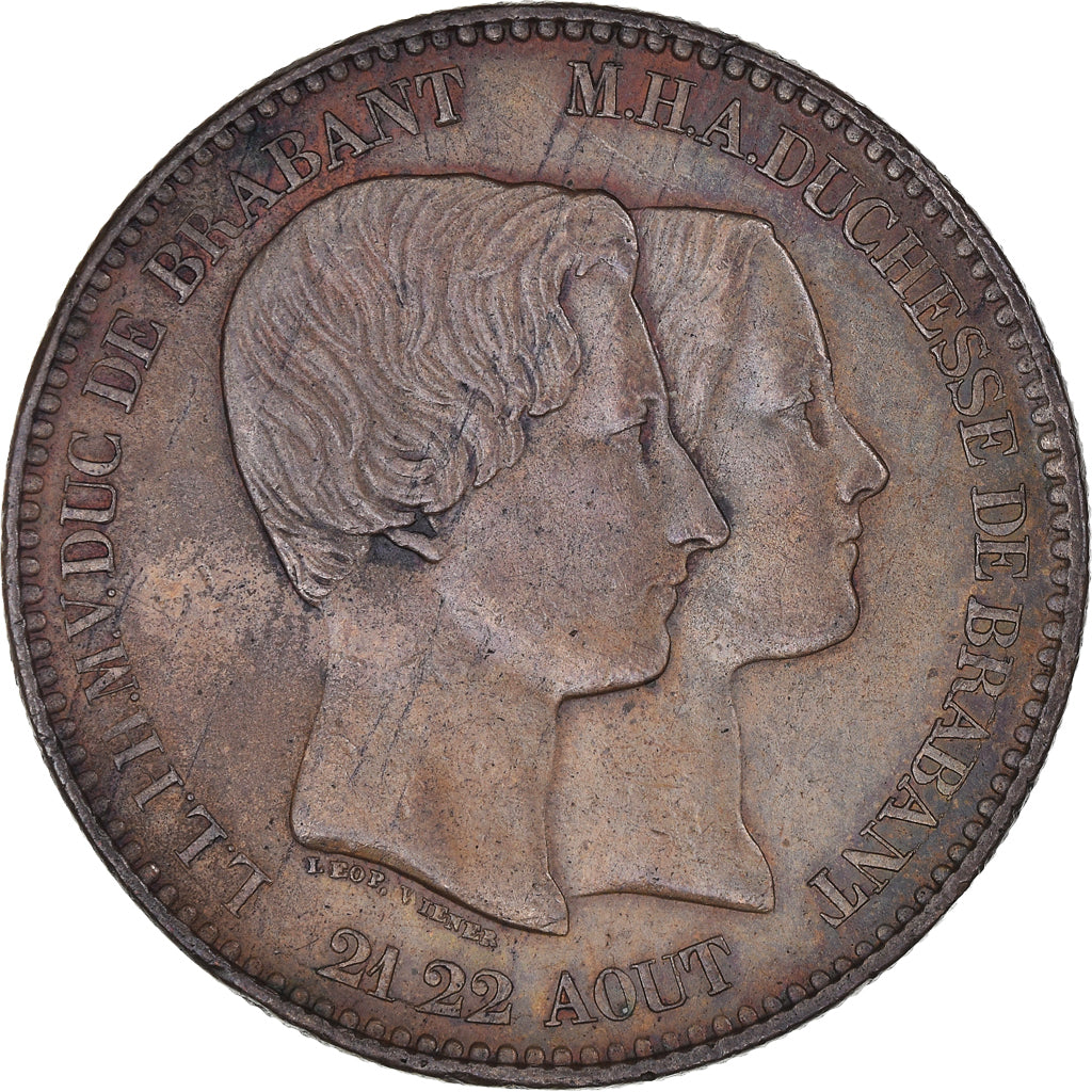 Belgique, Médaille, Léopold Ier, Mariage du Duc de Brabant, 1853, TTB+, Bronze