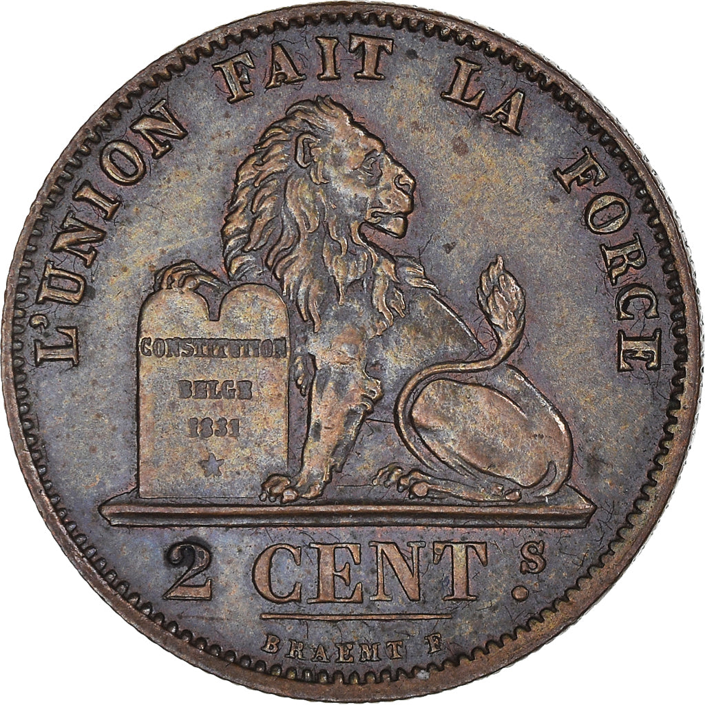 Coin, Belgium, Leopold II, 2 Centimes, 1876, Brussels, AU(55-58), Copper