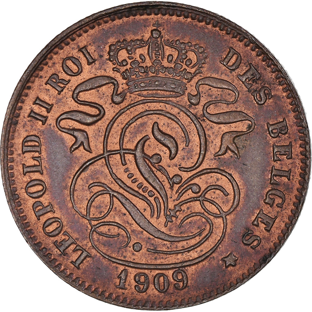 Munten, België, Leopold II, 2 Centimes, 1909, Brussels, UNC-, Koper, KM:35.1