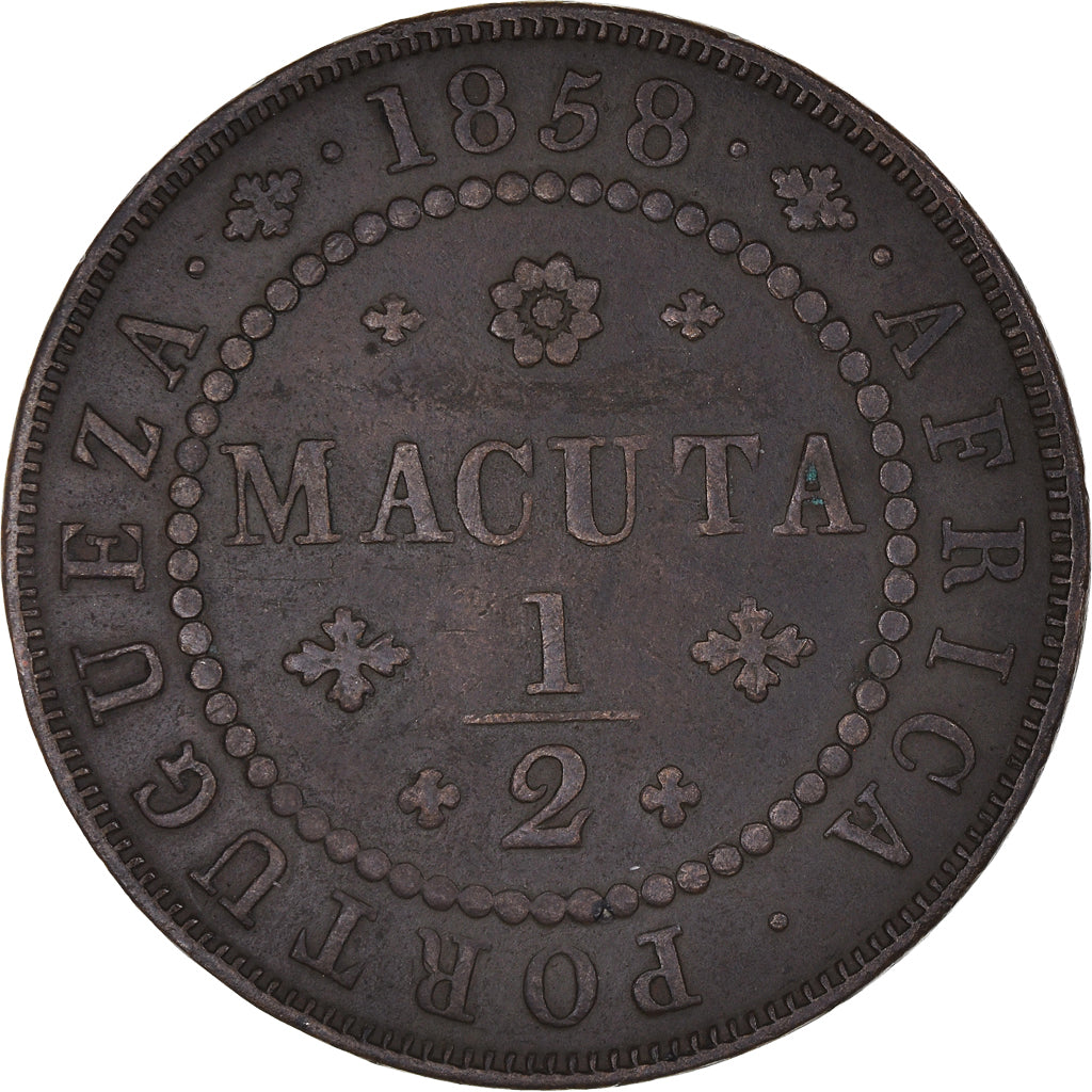 Coin, Angola, 1/2 Macuta, 1858, Lisbon, AU(50-53), Copper, KM:58