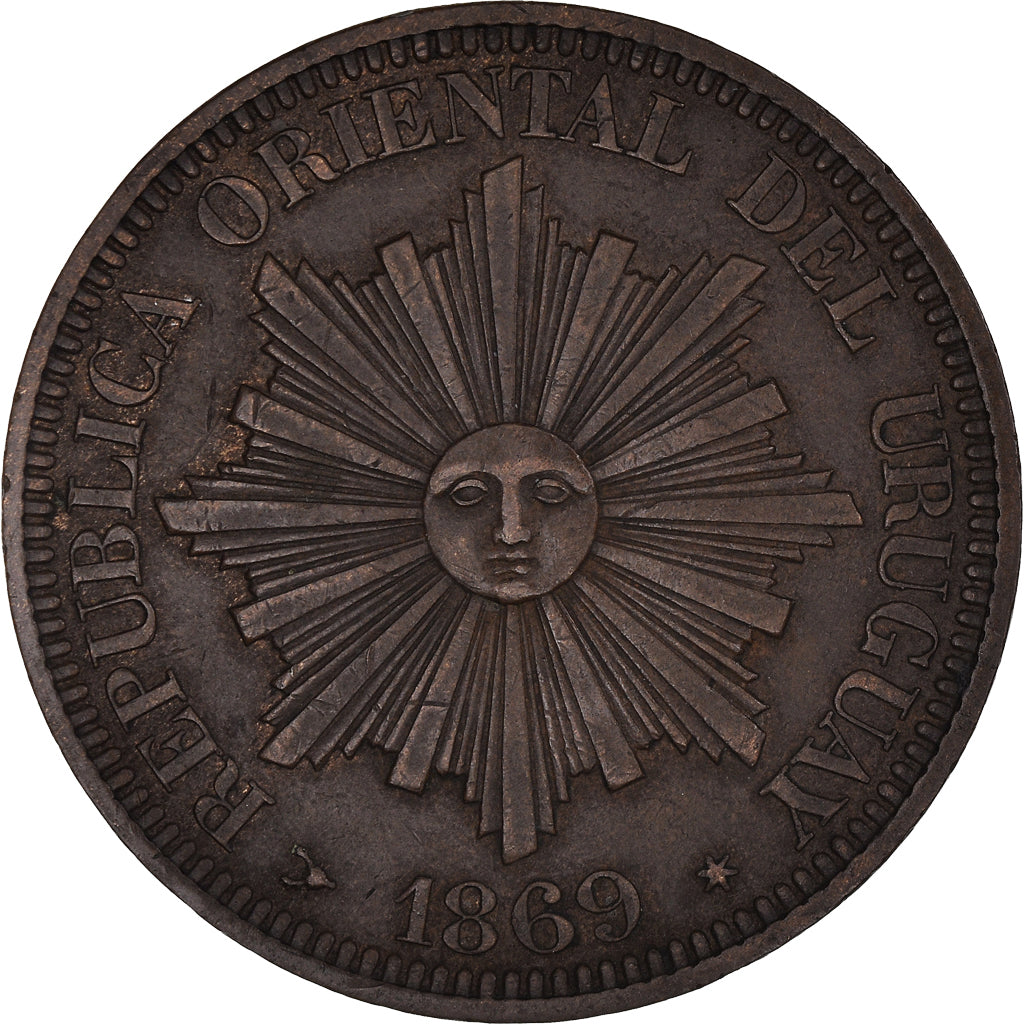 Coin, Uruguay, 4 Centesimos, 1869, Uruguay Mint, Birmingham, AU(50-53), Bronze