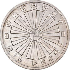 Moneda, Uruguay, 1000 Pesos, 1969, Santiago, with teardrop, EBC, Plata, KM:55