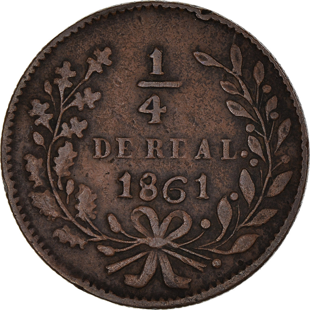Moneda, México, 1/4 Real, Un Quarto/Una Quartilla, 1861, Culiacan, BC+, Cobre