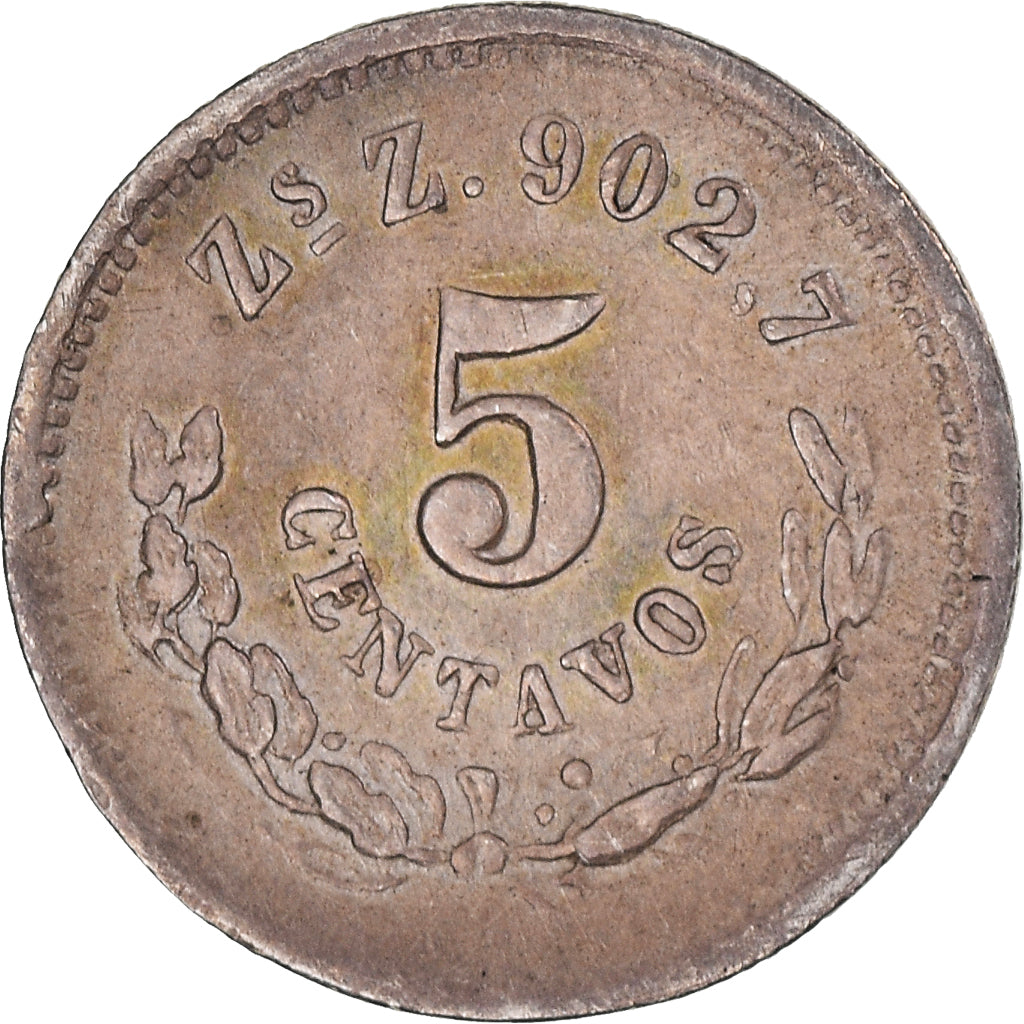 Coin, Mexico, 5 Centavos, 1892, Zacatecas, EF(40-45), Silver, KM:398.10