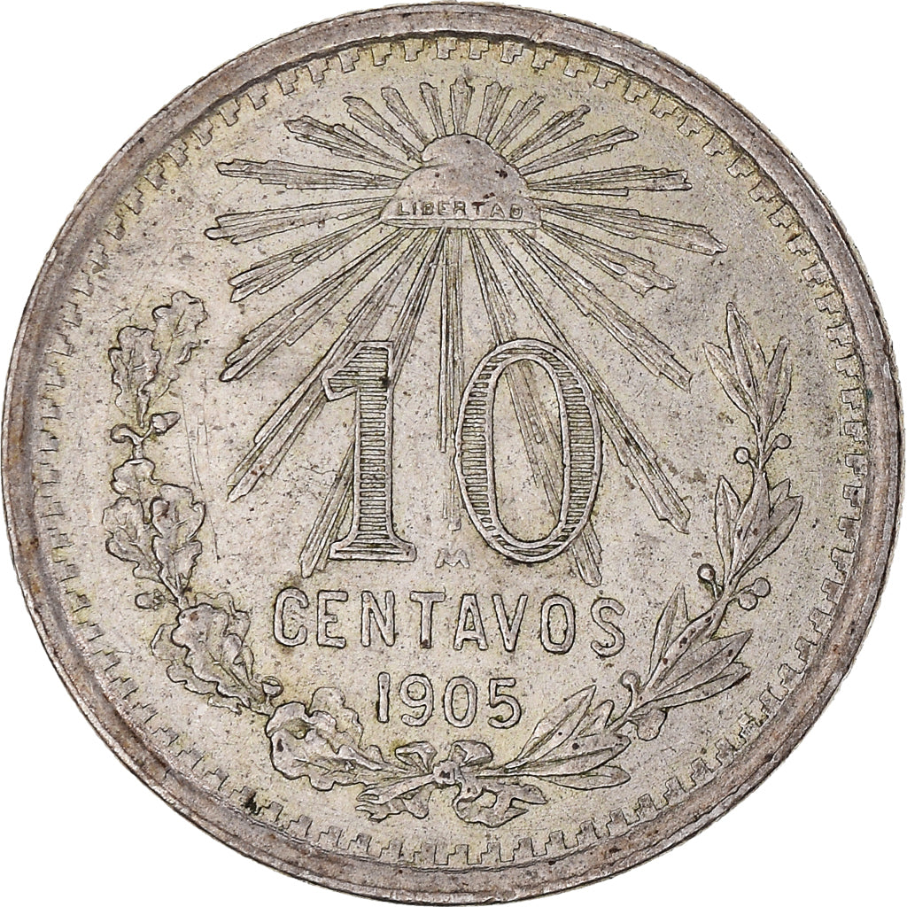 Moneda, México, 10 Centavos, 1905, Mexico City, MBC+, Plata, KM:404.2