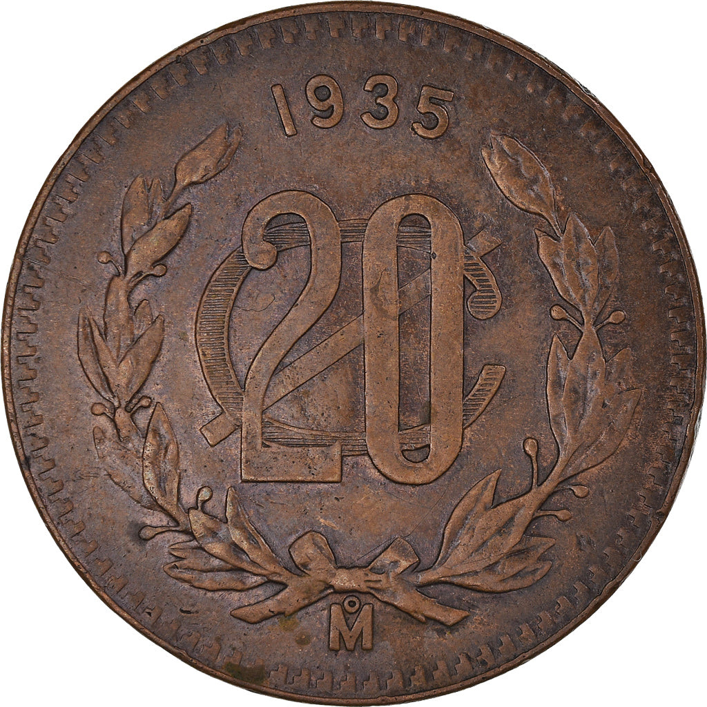 Coin, Mexico, 20 Centavos, 1935, Mexico City, AU(55-58), Bronze, KM:437