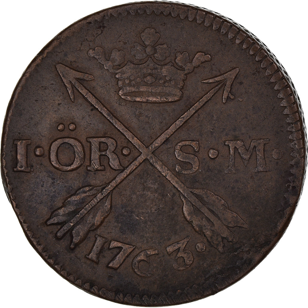 Coin, Sweden, Adolf Frederick, Ore, S.M., 1763, VF(30-35), Copper, KM:460