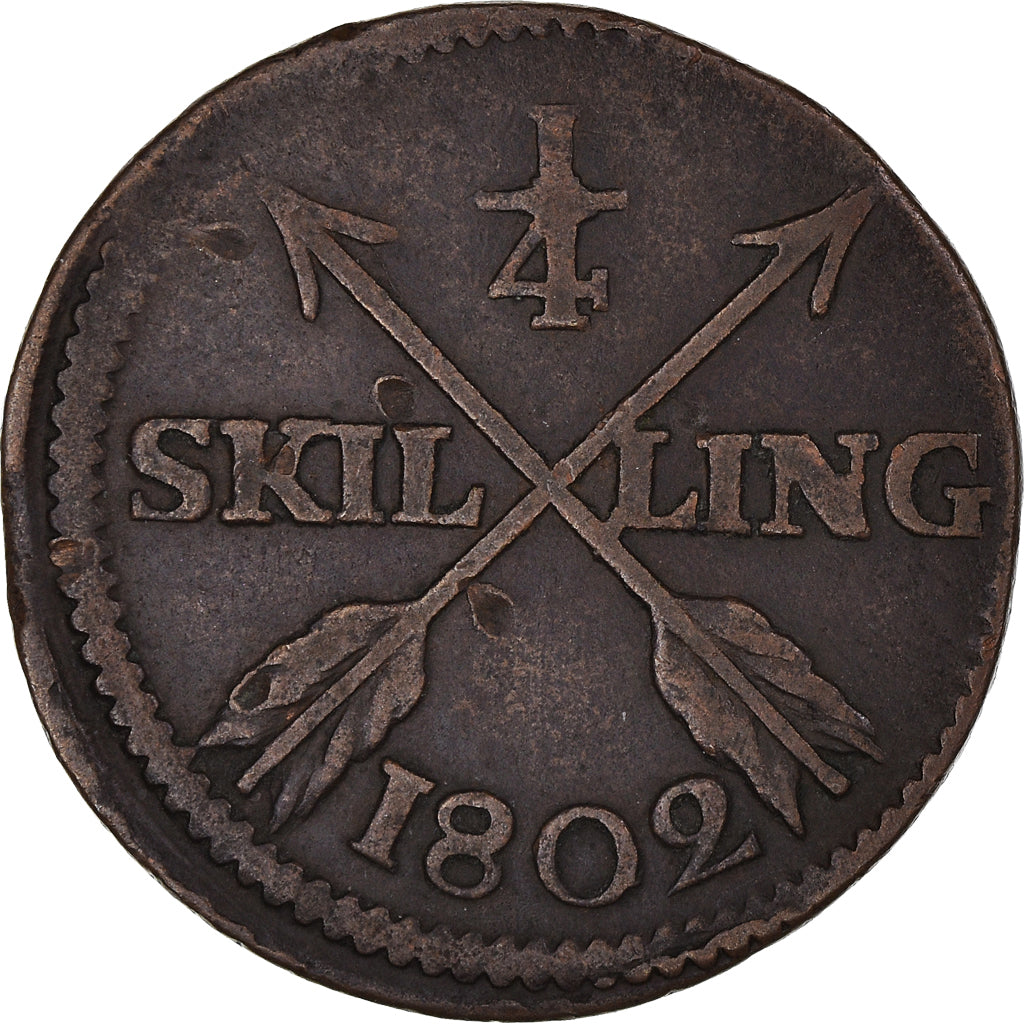Coin, Sweden, Gustaf IV Adolf, 1/4 Skilling, 1802, EF(40-45), Copper, KM:564
