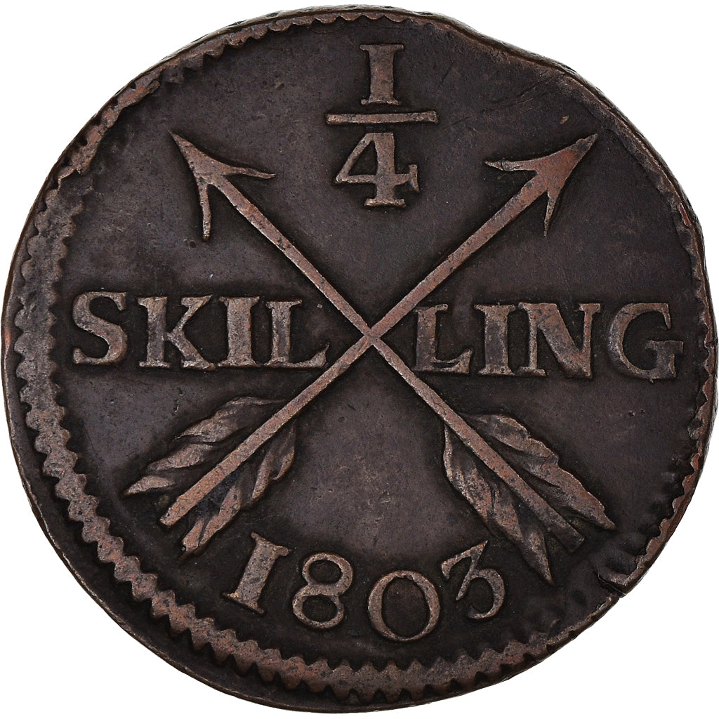 Munten, Zweden, Gustaf IV Adolf, 1/4 Skilling, 1803, ZF+, Koper, KM:564