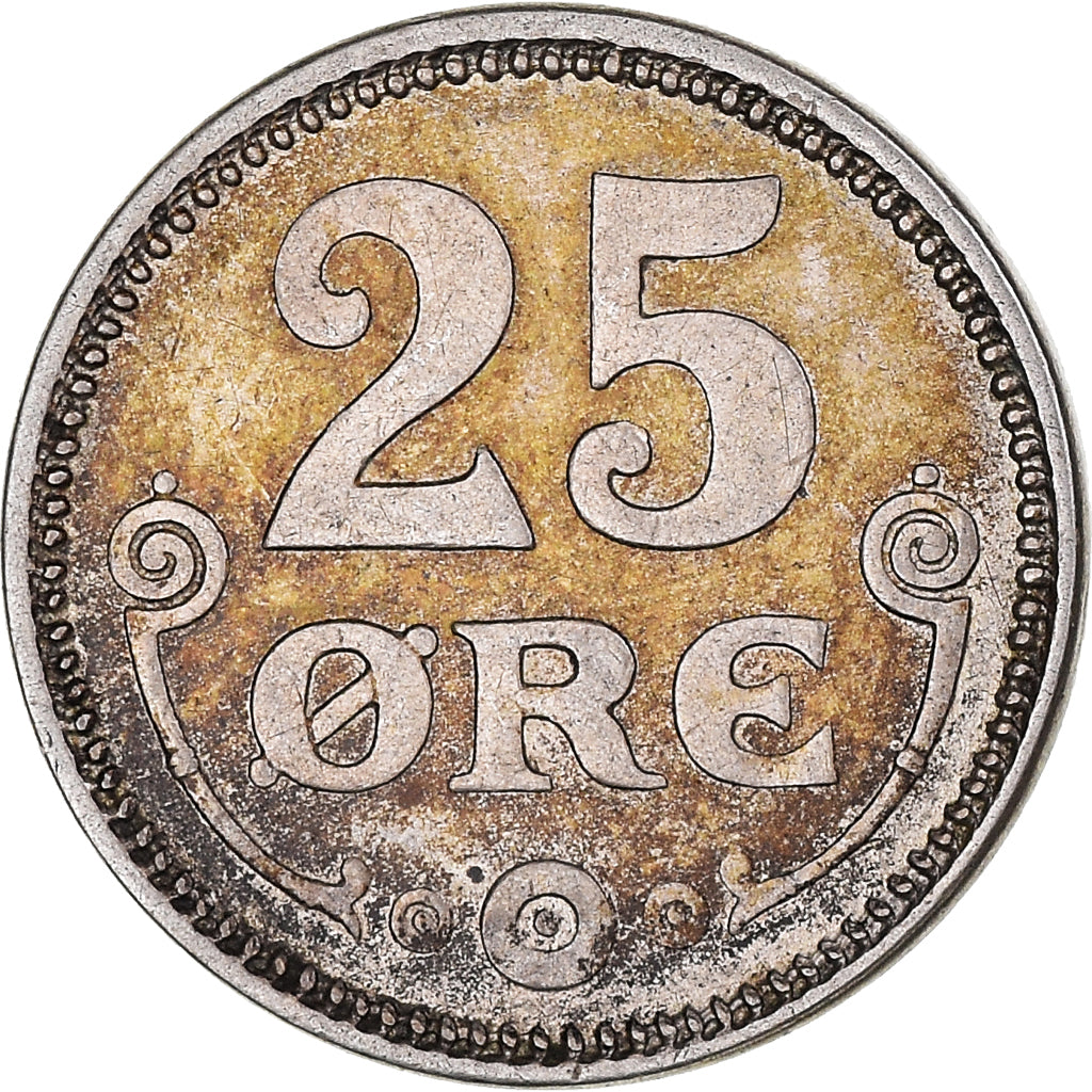 Moneda, Dinamarca, Christian X, 25 Öre, 1919, Copenhagen, MBC, Plata, KM:815.2