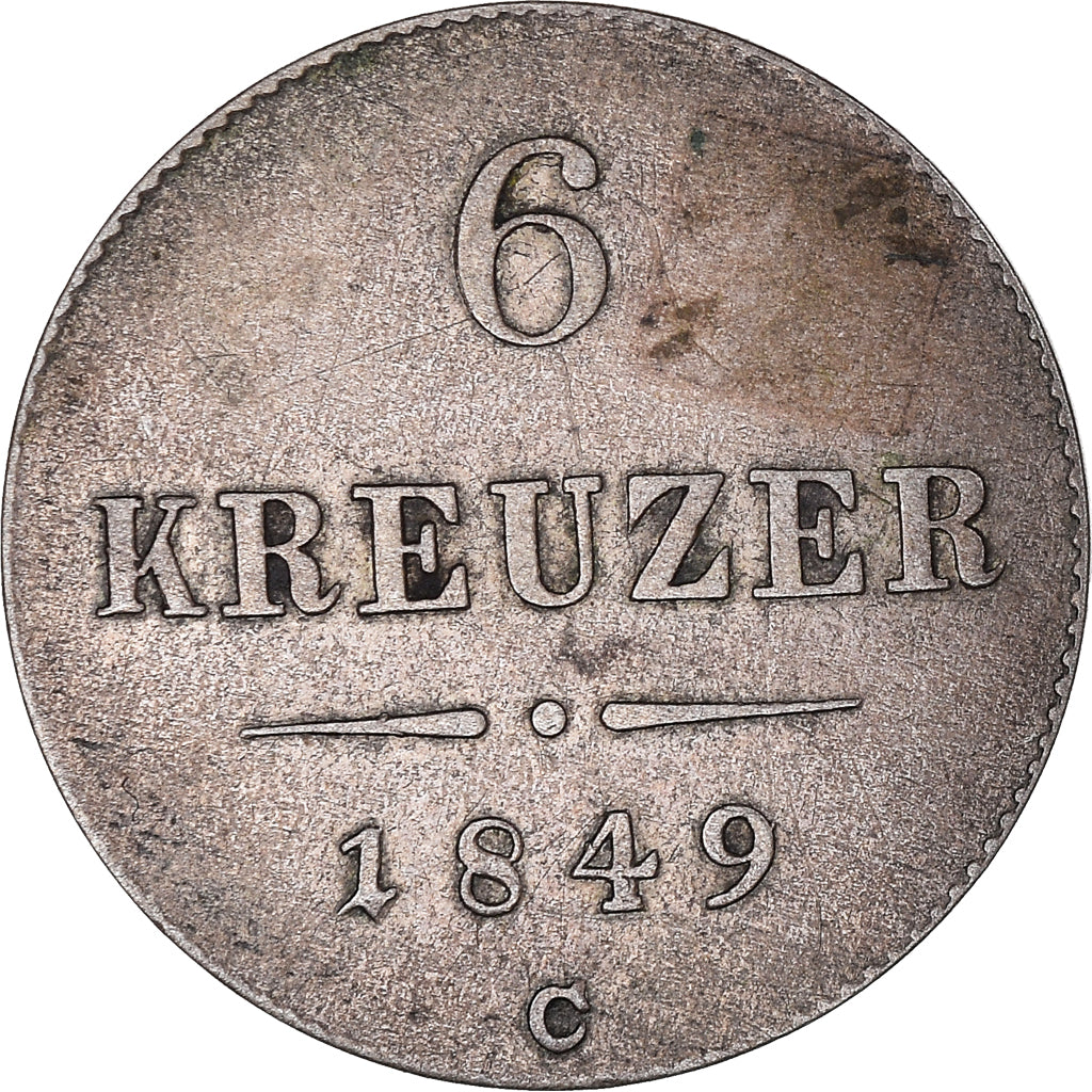 Moeda, Áustria, Franz Joseph I, 6 Kreuzer, 1849, Vienna, AU(50-53), Prata