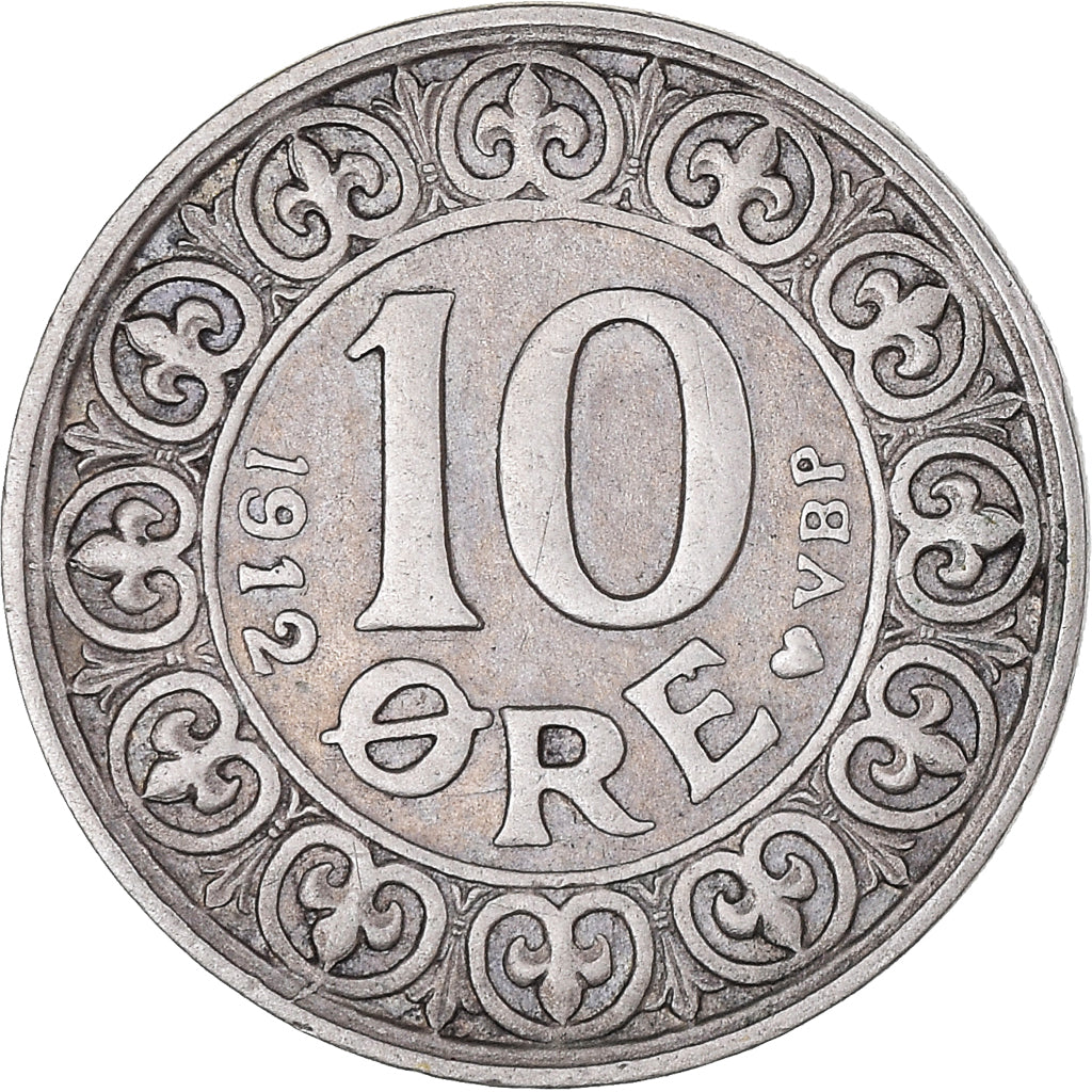 Coin, Denmark, Frederik VIII, 10 Öre, 1912-1917, Copenhagen, AU(55-58), Silver
