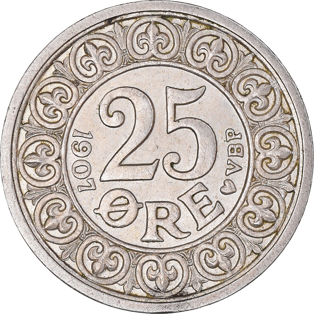 Coin, Denmark, Frederik VIII, 25 Öre, 1907, Copenhagen, AU(55-58), Silver
