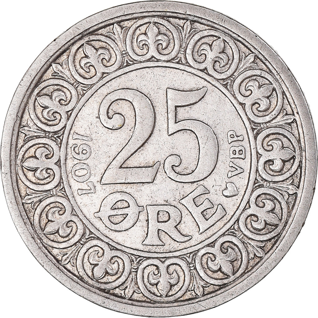 Moneta, Danimarca, Frederik VIII, 25 Öre, 1907, Copenhagen, BB+, Argento