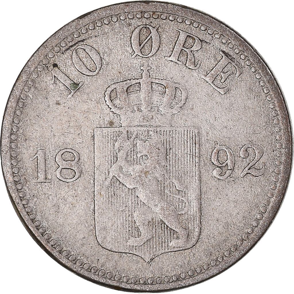 Coin, Norway, 10 Öre, 1892, VF(30-35), Silver, KM:350