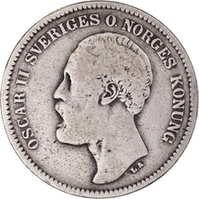 Moeda, Suécia, Oscar II, 2 Kronor, 1877, VF(20-25), Prata, KM:742
