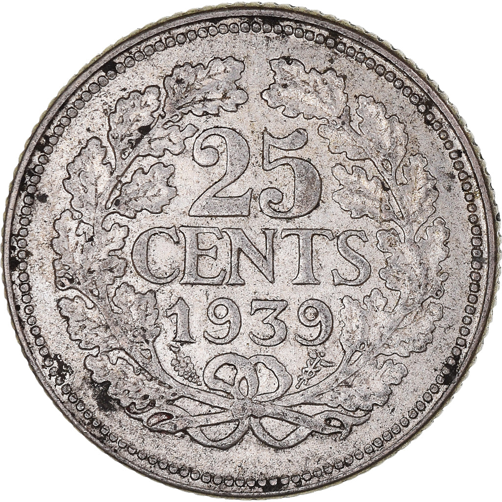 Coin, Netherlands, Wilhelmina I, 25 Cents, 1939, Utrecht, EF(40-45), Silver