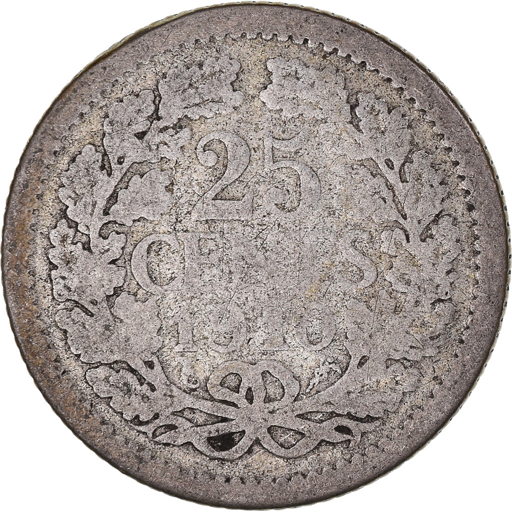 Moeda, Países Baixos, Wilhelmina I, 25 Cents, 1910, Utrecht, VF(20-25), Prata