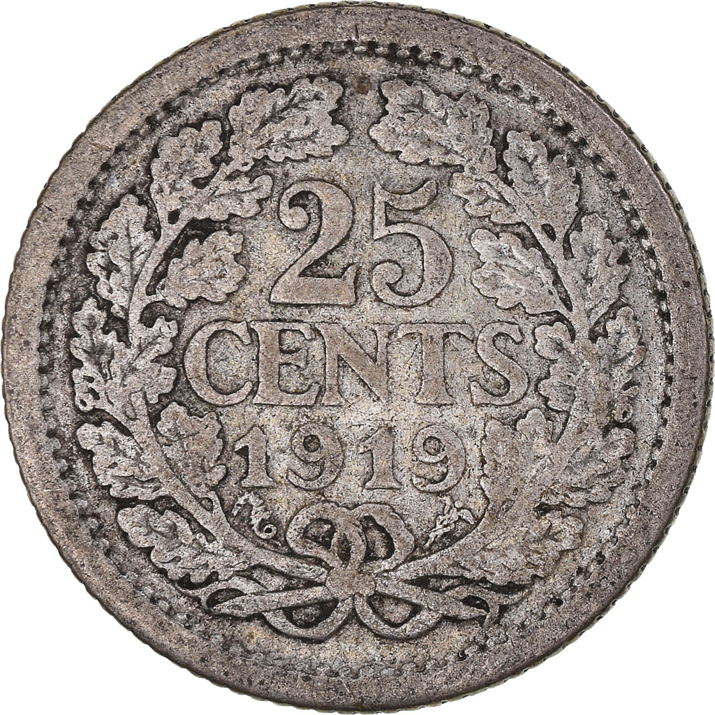 Monnaie, Pays-Bas, Wilhelmina I, 25 Cents, 1919, Utrecht, TB, Argent, KM:146