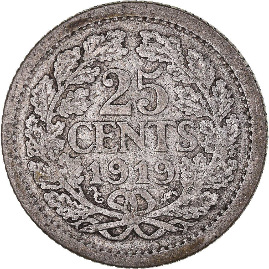 Coin, Netherlands, Wilhelmina I, 25 Cents, 1919, Utrecht, VF(20-25), Silver