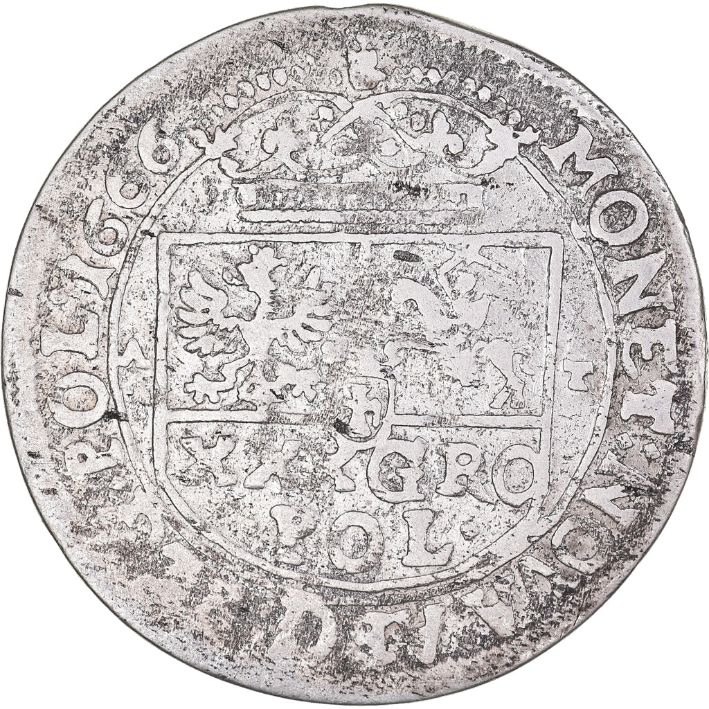 Moneta, Polonia, Johann Casimir, Gulden, 30 Groschen - 1/3 Thaler - Tympf, 1666