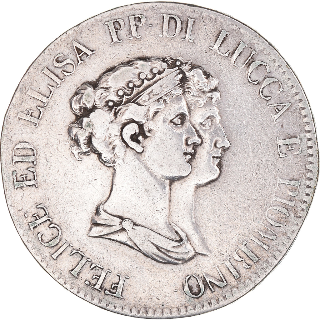 Coin, ITALIAN STATES, LUCCA, Felix and Elisa, 5 Franchi, 1806, Firenze