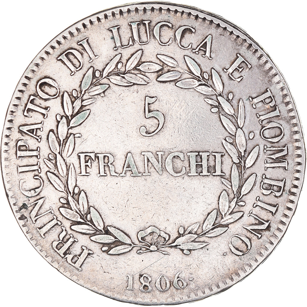 Coin, ITALIAN STATES, LUCCA, Felix and Elisa, 5 Franchi, 1806, Firenze