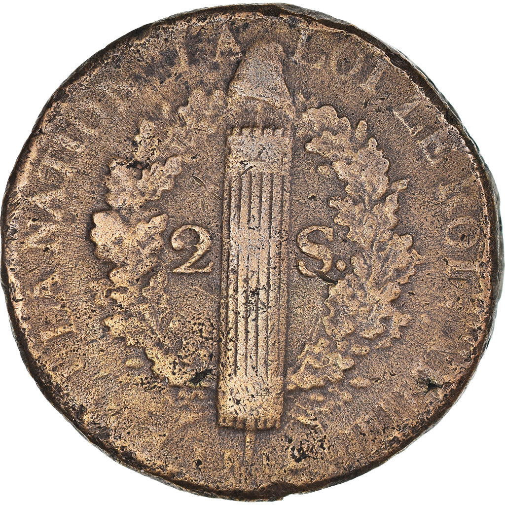 Coin, France, 2 sols françois, 2 Sols, 1792⸱4, Lille, VF(30-35), Bronze