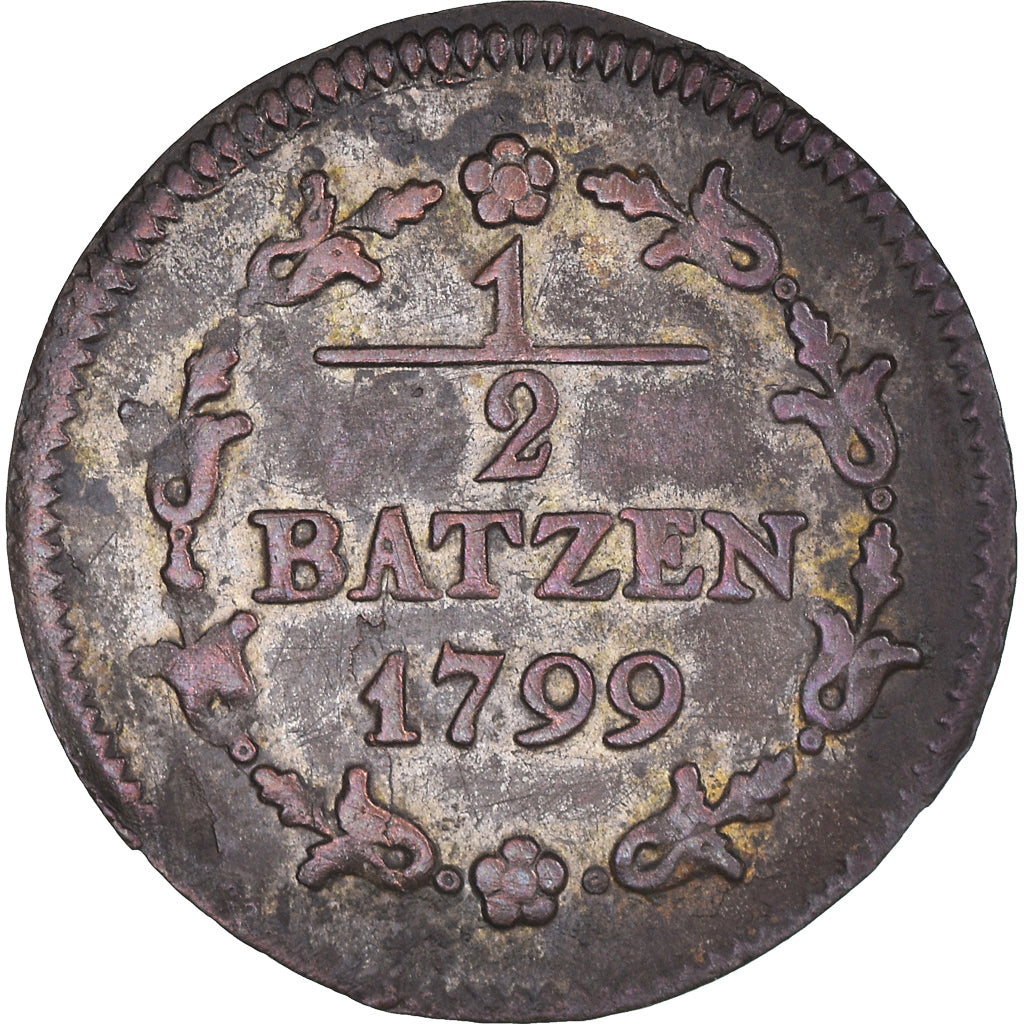 Moneta, Szwajcaria, 1/2 Batzen, 1799, EF(40-45), Bilon, KM:A6
