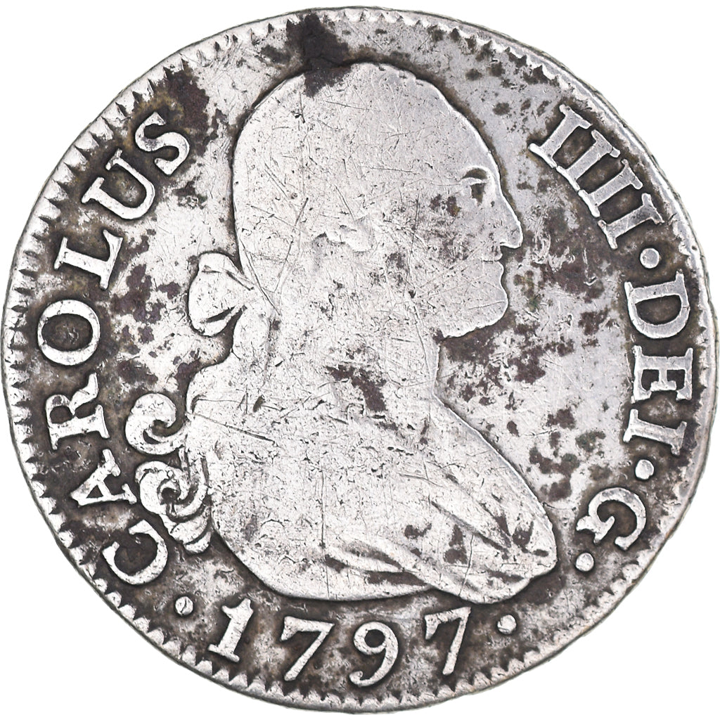 Coin, Spain, Charles IV, 2 Reales, 1797, Madrid, VF(20-25), Silver, KM:430.1