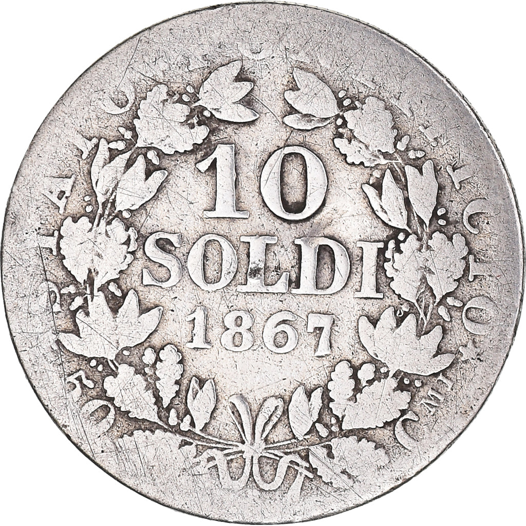 Moeda, ESTADOS ITALIANOS, PAPAL STATES, Pius IX, 10 Soldi, 50 Centesimi, 1867