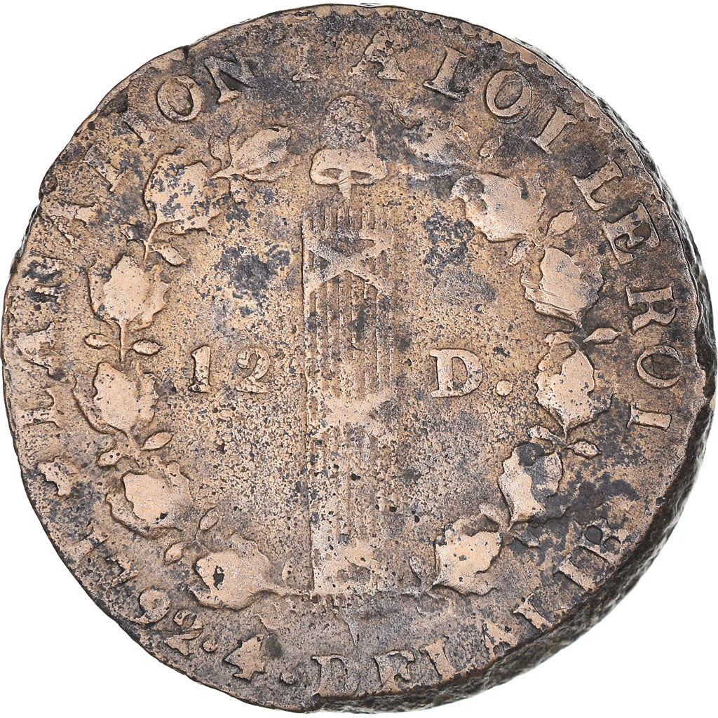 Coin, France, 12 deniers françois, 12 Deniers, 1792⸱4, Lyon, VF(30-35)