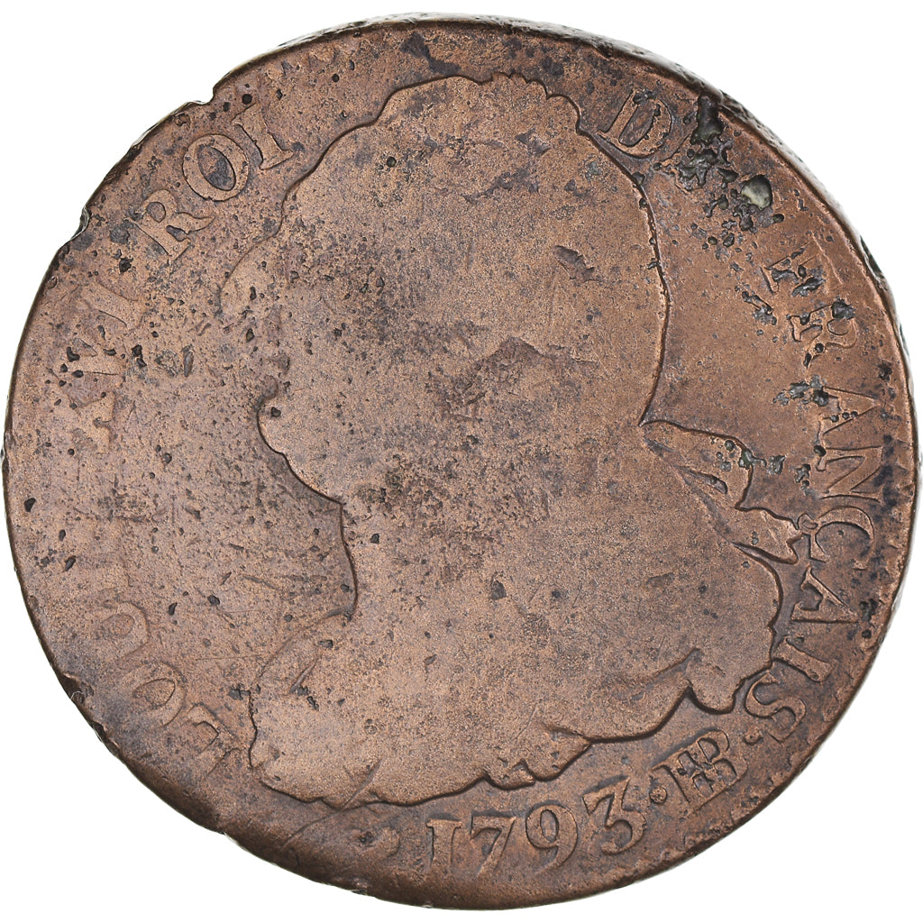 Moneta, Francia, 2 sols français, 2 Sols, 1793 - An 5, Strasbourg, MB+, Bronzo