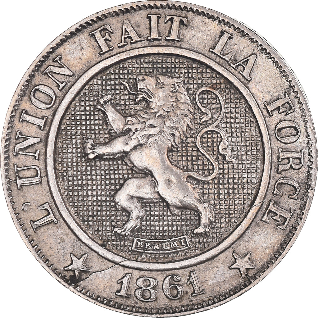 Coin, Belgium, Leopold I, 10 Centimes, 1861, Brussels, AU(50-53), Copper-nickel