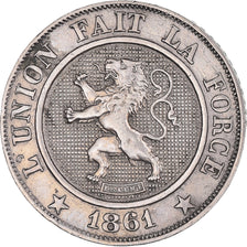 Moneda, Bélgica, Leopold I, 10 Centimes, 1861, Brussels, MBC+, Cobre - níquel