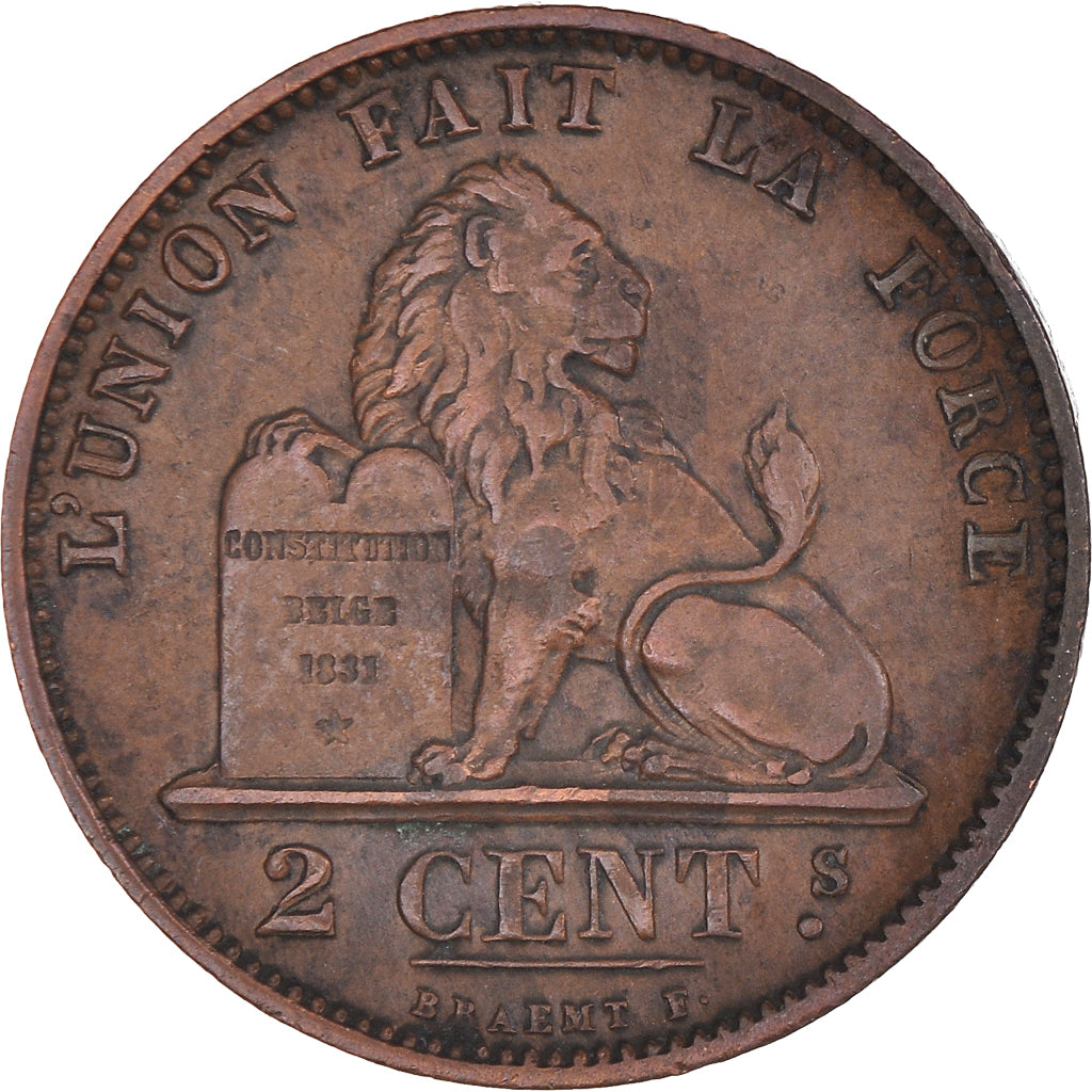 Coin, Belgium, Leopold II, 2 Centimes, 1876, Brussels, EF(40-45), Copper