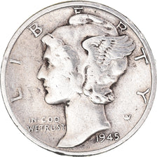 Monnaie, États-Unis, Mercury Dime, Dime, 1945, U.S. Mint, Philadelphie, TB+