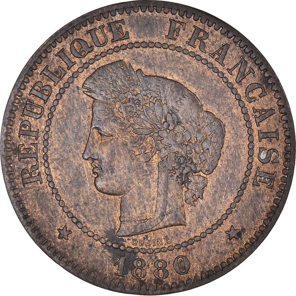 Moneta, Francia, Cérès, 5 Centimes, 1880, Paris, BB, Bronzo, KM:821.1