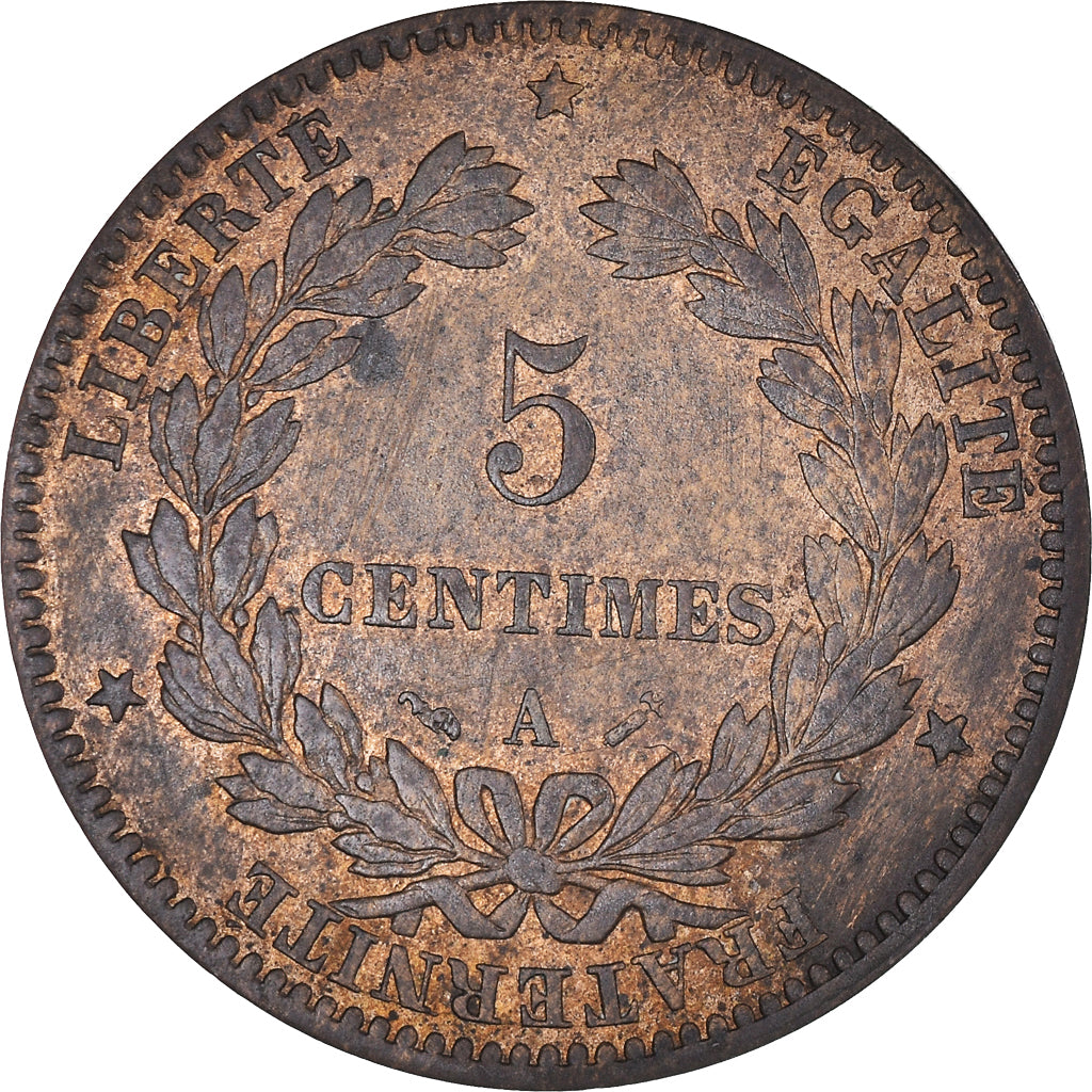Moneta, Francia, Cérès, 5 Centimes, 1880, Paris, BB, Bronzo, KM:821.1