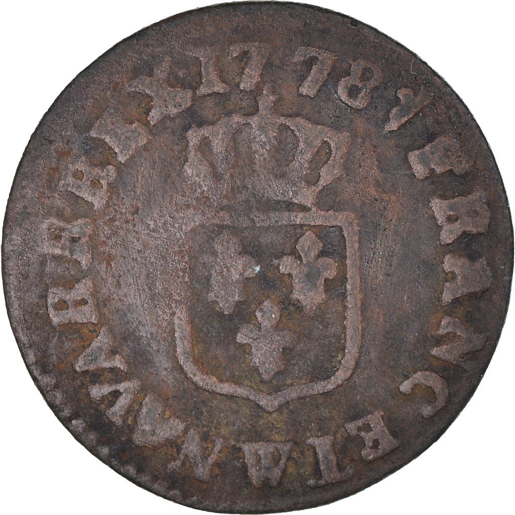Moeda, França, Louis XVI, Liard, Liard, 1778, Lille, VF(20-25), Cobre