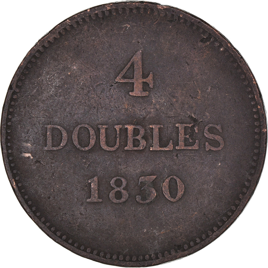 Coin, Guernsey, 4 Doubles, 1830, Heaton, VF(20-25), Copper, KM:2