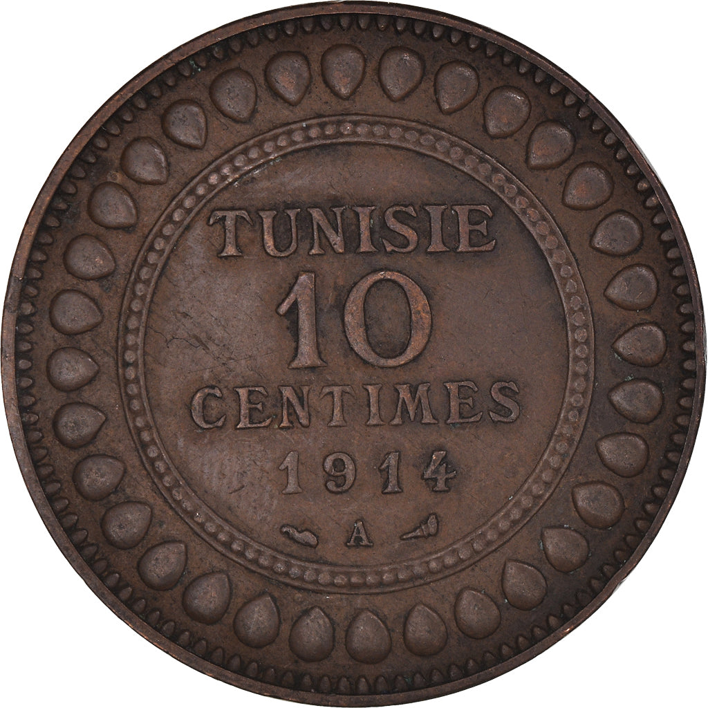 Munten, Tunisië, Muhammad al-Nasir Bey, 10 Centimes, 1914 (AH 1332), Paris, ZF