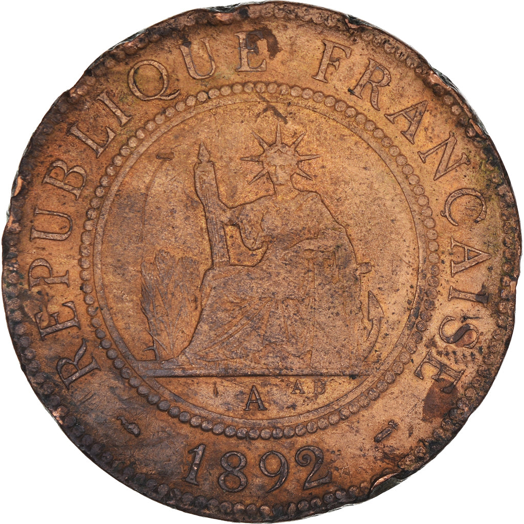 Coin, FRENCH INDO-CHINA, Cent, 1892, Paris, VF(30-35), Bronze, KM:1